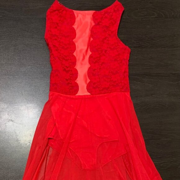 Balera Performance Red Lace Plunge Maxi Dress Dance Costume SA (Adult Small) - Picture 1 of 4